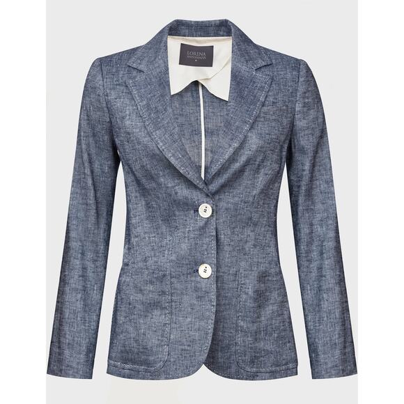 Lorena Antoniazzi Linen Blend Blazer Jacket Blue Chambray Italy Sz:46 (US 10–12) - Picture 6 of 8